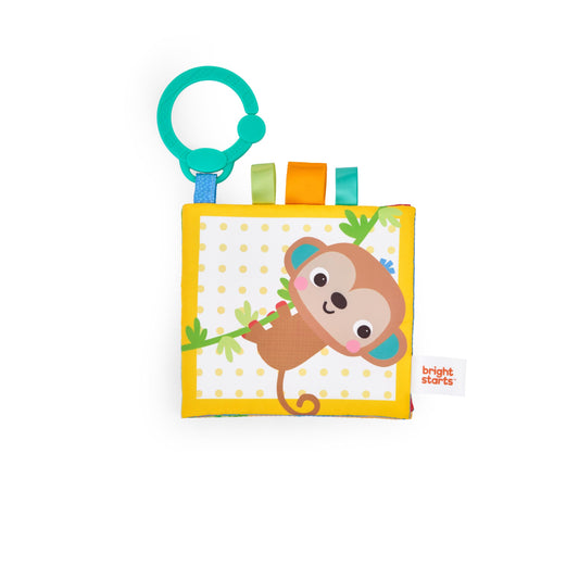 Bright Starts Safari Buddies Soft Book, Crinkle Plush Pages with Lion, Monkey, Elephant & More