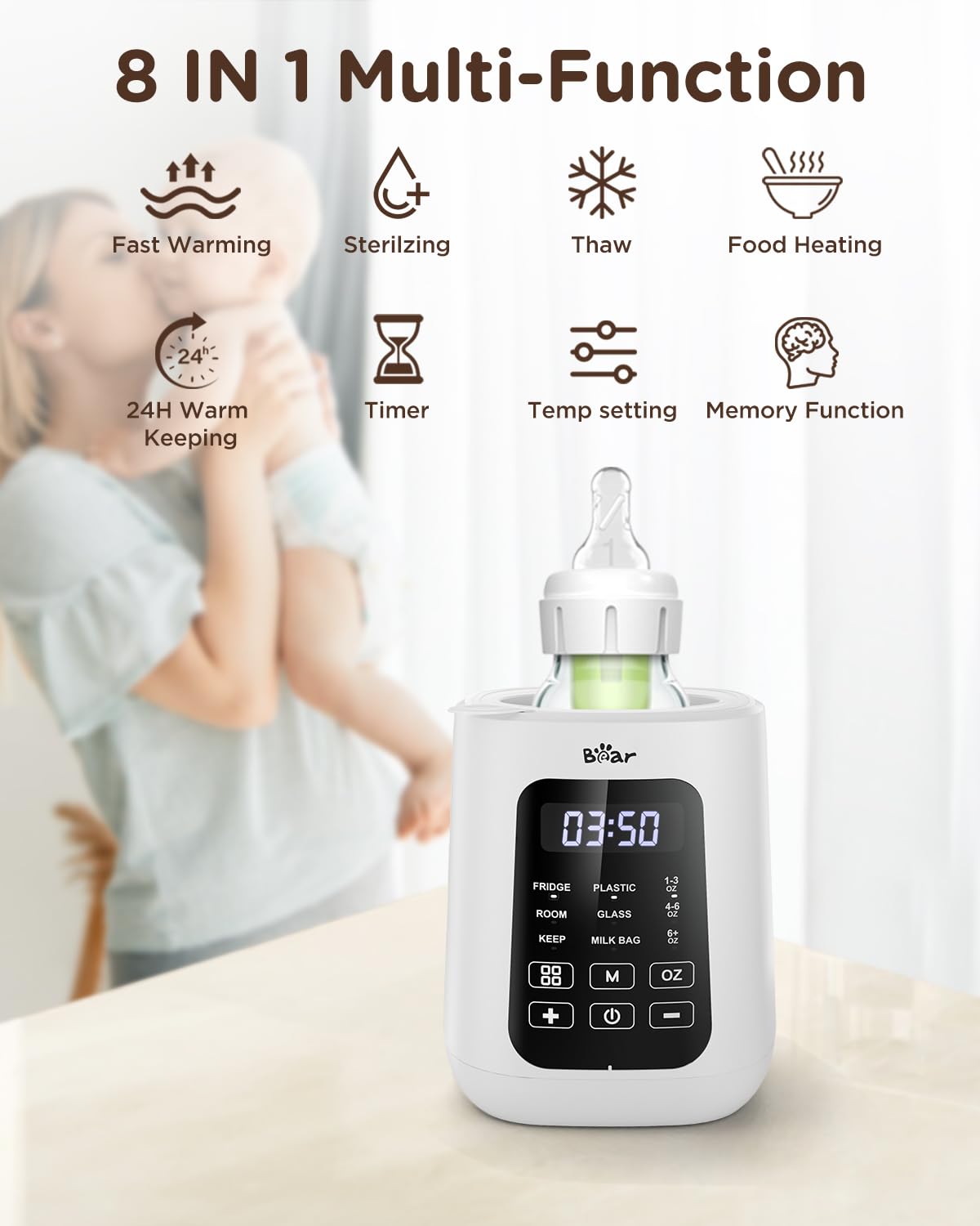 Bear Baby Bottle Warmer, Milk Warmer Breastmilk Bag Formula Fast Warming for New Born Baby Bottles