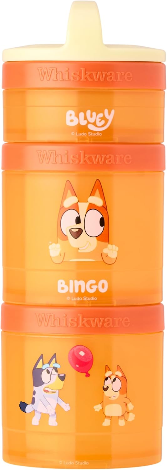 Whiskware Bluey Stackable Snack Containers for Kids and Toddlers, 3 Stackable Snack Cups for School