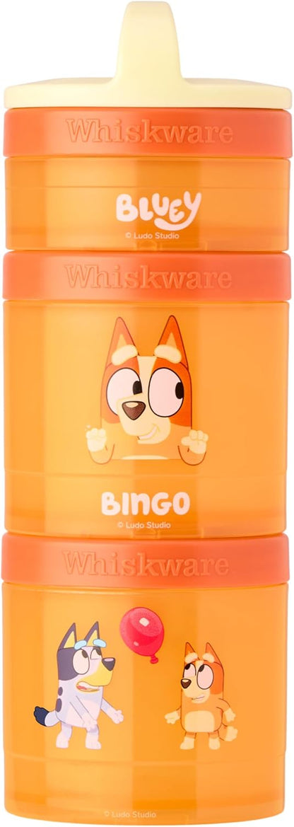 Whiskware Bluey Stackable Snack Containers for Kids and Toddlers, 3 Stackable Snack Cups for School