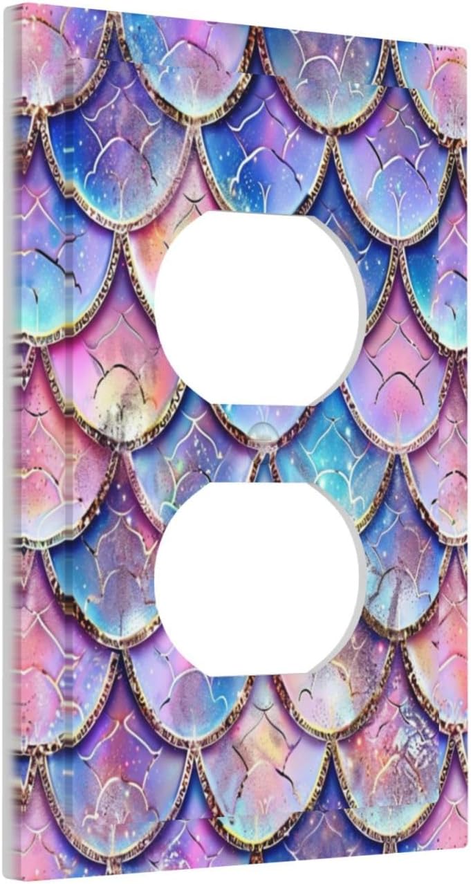 Decorative Outlet Covers Cute Pink Purple Mermaid Scales 1 Gang Duplex Light Switch Cover Plate Wall Plates for Electrical Outlets Switchplate Faceplate for Bedroom Home Decor