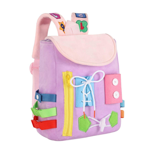 Busy Board - Toddler Backpack with Buckles and Learning Activity Toys - Develop Fine Motor Skills