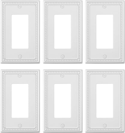 6-Pack Decorator Outlet Cover Plate, Decorative Switch Plates and Outlet Covers, Pure White Metal Wall Plates for Electrical Outlets, Receptacle, GFCI Outlet, Dimmer Switch