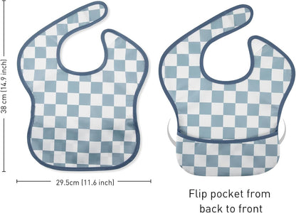 Mess Proof Baby Bib 3 Pack, Waterproof Led Weaning Baby Feeding Bibs with Food Catcher, Travel