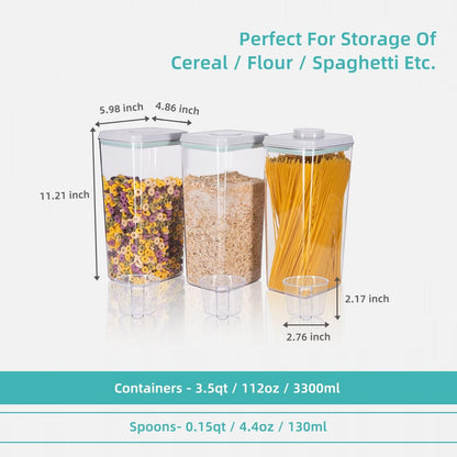 Ankou Airtight Pop Cereal Container, 3300ml Each Large Cereal Containers with Scoops Food Storage
