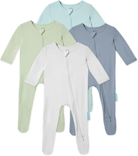 Baby Zipper Footie Pajamas, Supersoft Bamboo Rayon Baby Footed Pjs Boy Girl 0-3-6-9-18-24 Month Coverall Sleepers