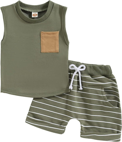 Kupretty Baby Boy Summer Clothes Sleeveless Tank Tops Vest T-Shirt + Casual Shorts Toddler Outfits Set