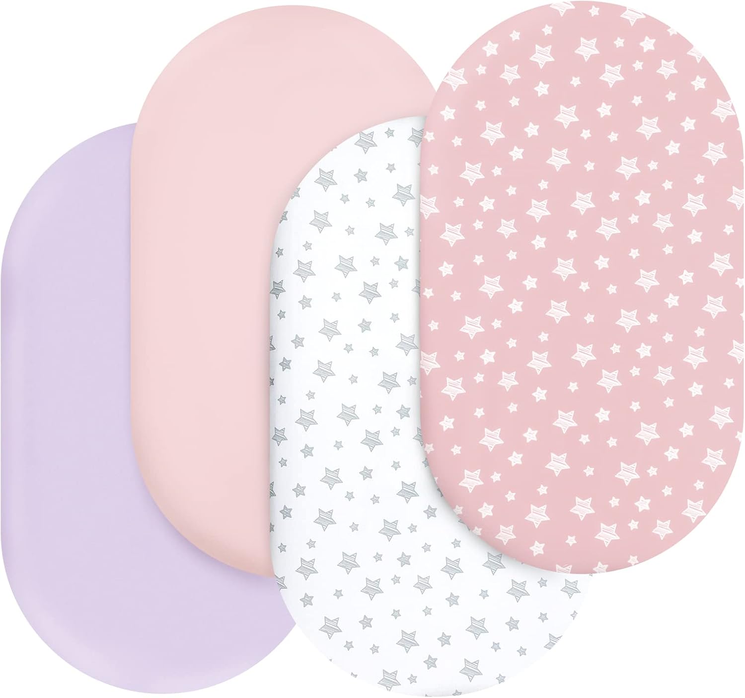 Bassinet Sheets Set 4 Pack for Baby Girl, Universal Fit for Oval, Hourglass and Rectangular