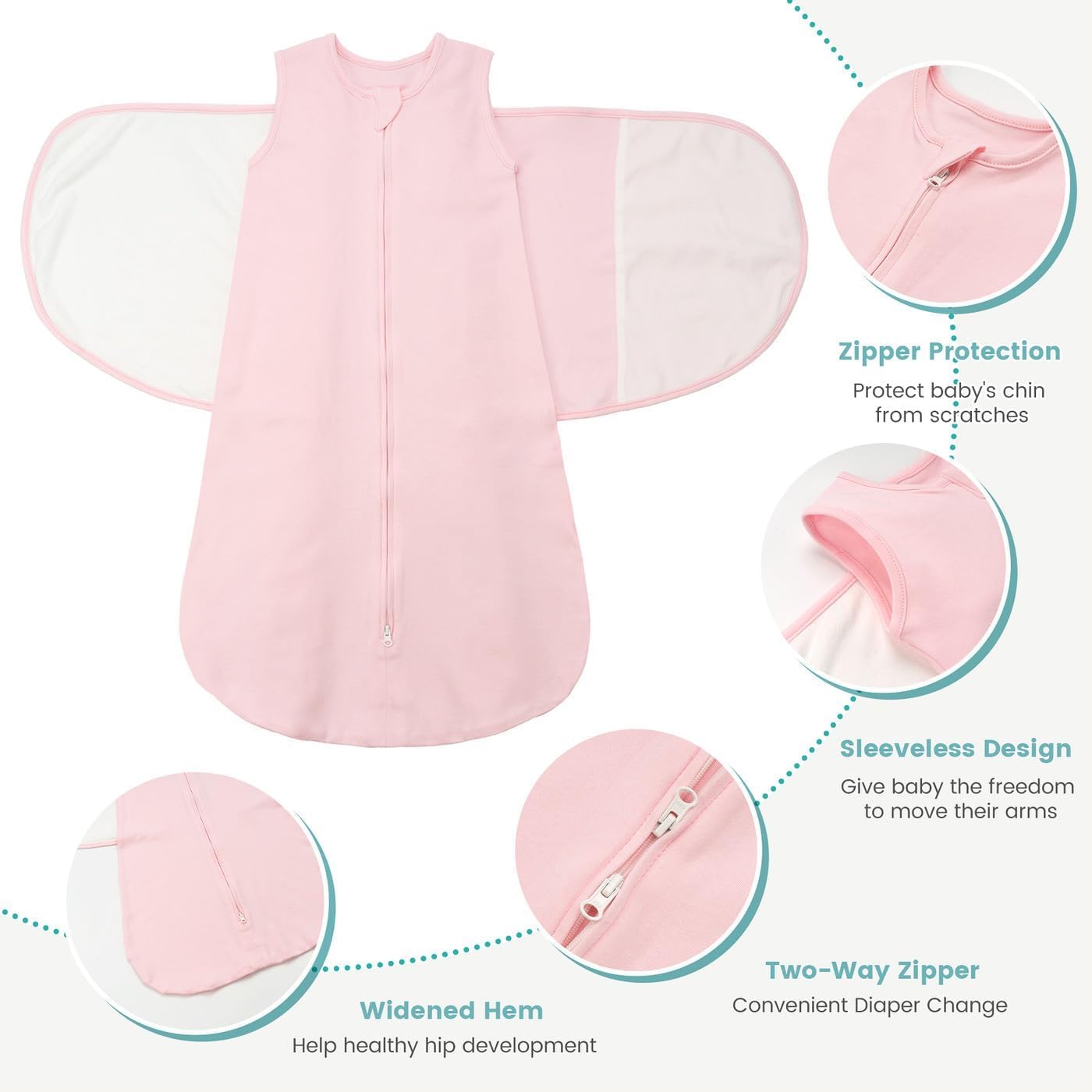 Baby Swaddle Sleep Sack 1.0 Tog 3-in-1 Cotton Baby Swaddle Blanket Wrap for Newborns 6-12 Months