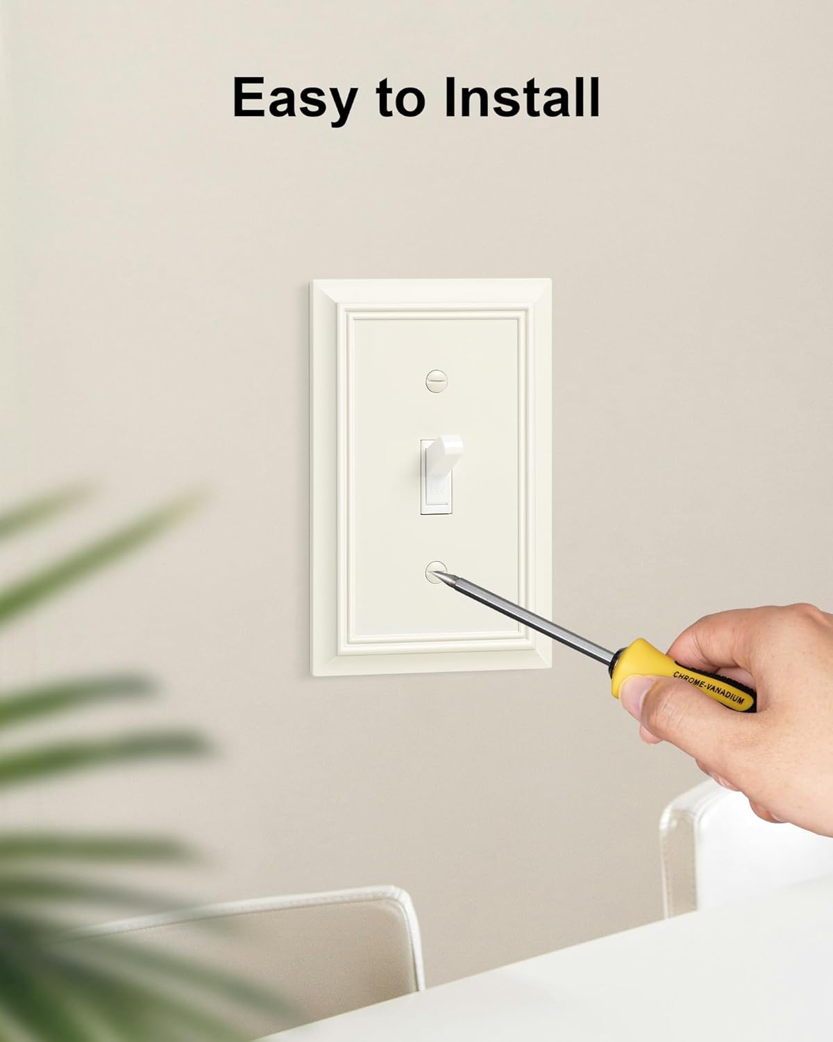 2-Pack Single Toggle Light Switch Cover Plate, Durable Natural Bamboo Fiber Decorative Switch Plate Covers, Light Almond 1 Gang Wall Plate, Corrosion Resistant