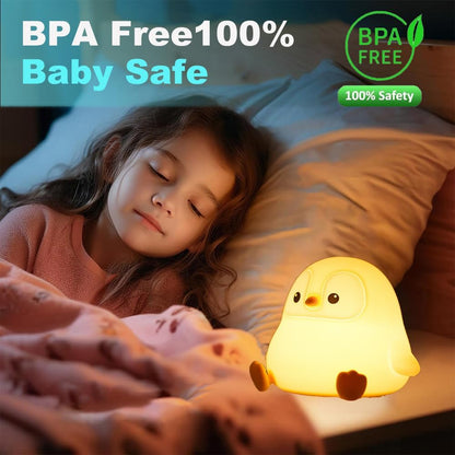 Cute Penguin Night Light for Kids Bedroom, Animal Silicone Nursery Night Lamp Touch Control Nightlights USB Rechargeable Bedside Lamp for Baby Children Toddlers Girls Gift