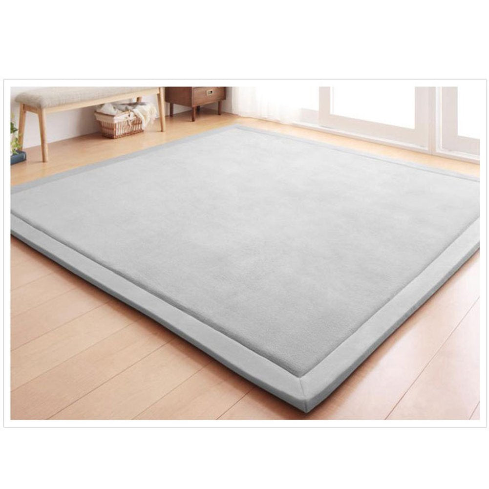 Loartee Nursery Rug Coral Velvet Crawling Rugs Area Rug Play Mat(4'9"x4'9", Gray) for Toddler Children Play Yoga Exercise Pads Carpet