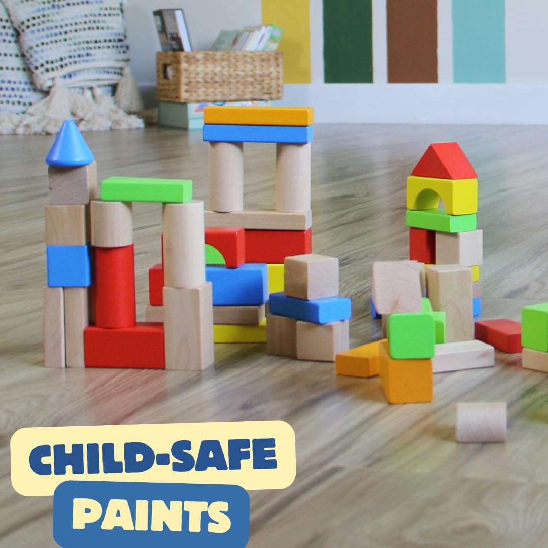 Pidoko Kids Building Blocks for Toddlers 1-3, 100 Pcs Wooden Blocks