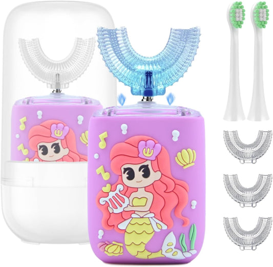 Kids Electric Toothbrush, U Shaped Toothbrush Kids Sonic Automatic Brush with Cup 5 Brush Head 6