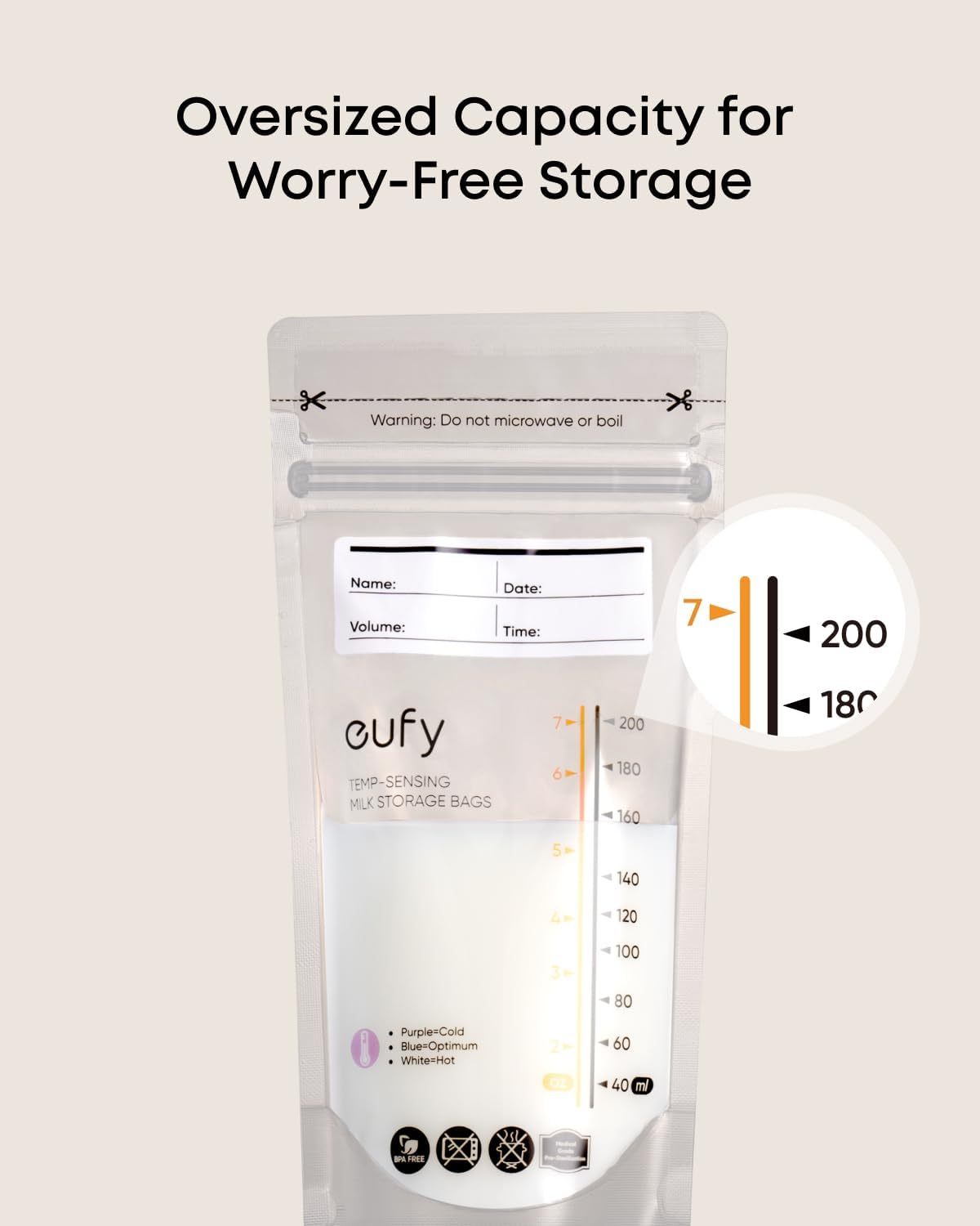eufy Breast Milk Storage Bag with Temperature Sensing Color Change, Milk Storing Bags for