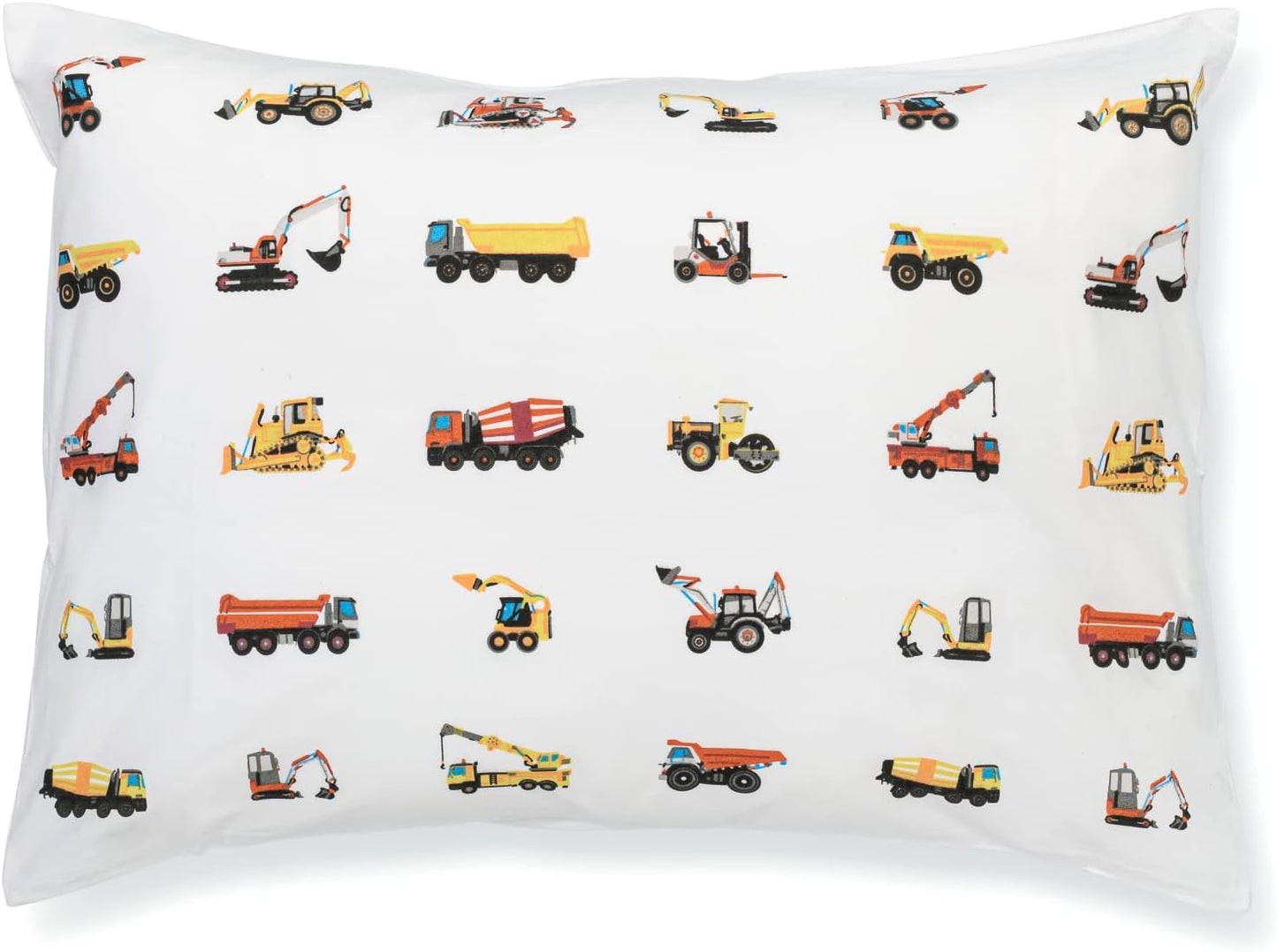 100% Cotton Toddler Pillowcase by ADDISON BELLE - Fits Both 13"x18" and 14"x19" Pillows - Soft, Durable & Breathable (Construction Trucks)