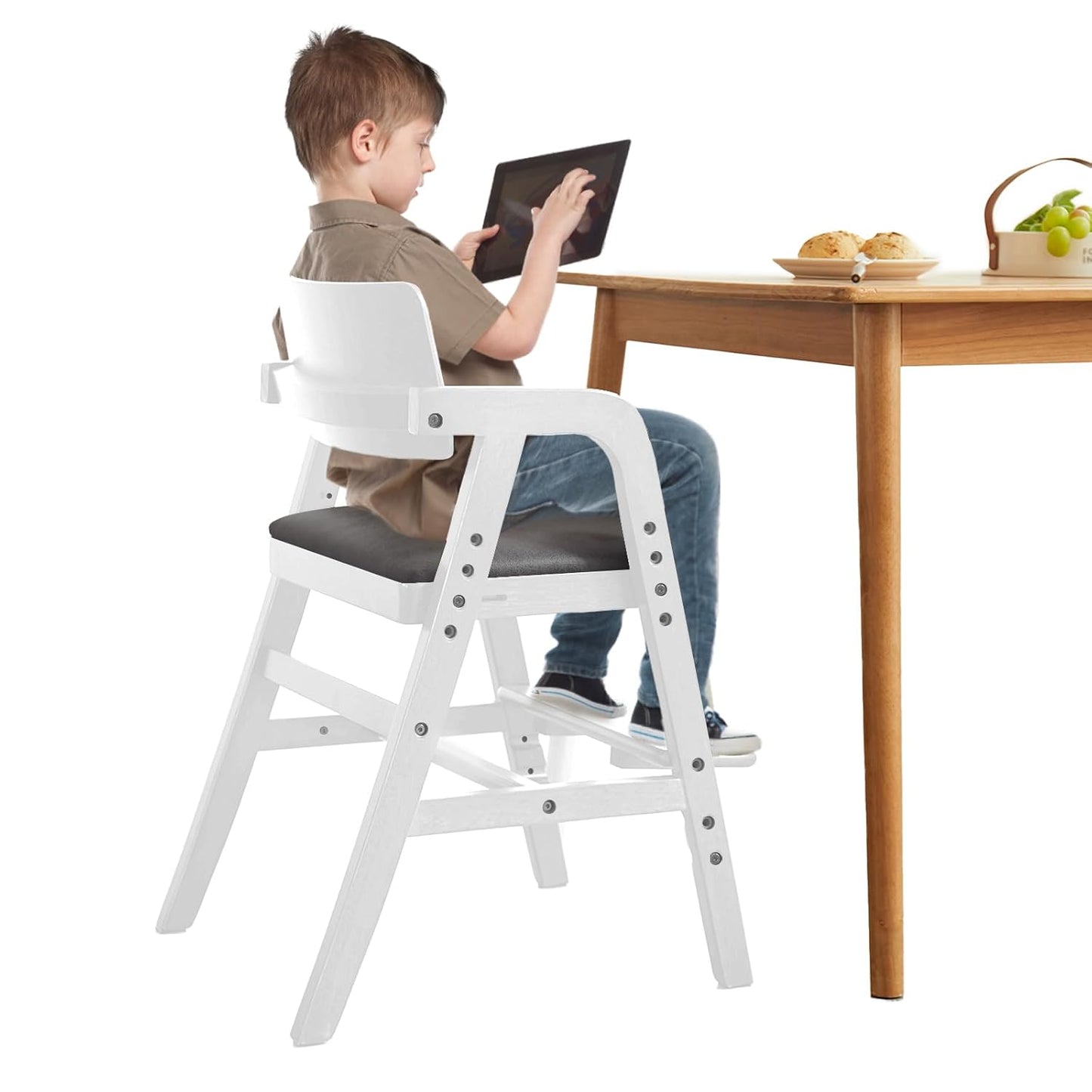 Solid Wood high Chairs for Toddlers,High Chair Grows with Kid for Dining, Study Chair for Children