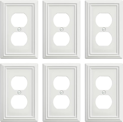 6-Pack Duplex Outlet Cover, Metal Wall Plate for Receptacle, Light Switch, Decorative Off White Outlet Cover Plate, 3.15''*4.88, Midsize