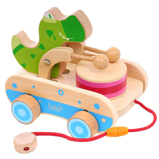 Baby Gift Wooden Toddler Pull Toy, Crocodile Drum Tapping Children's Toy, Baby dragging and