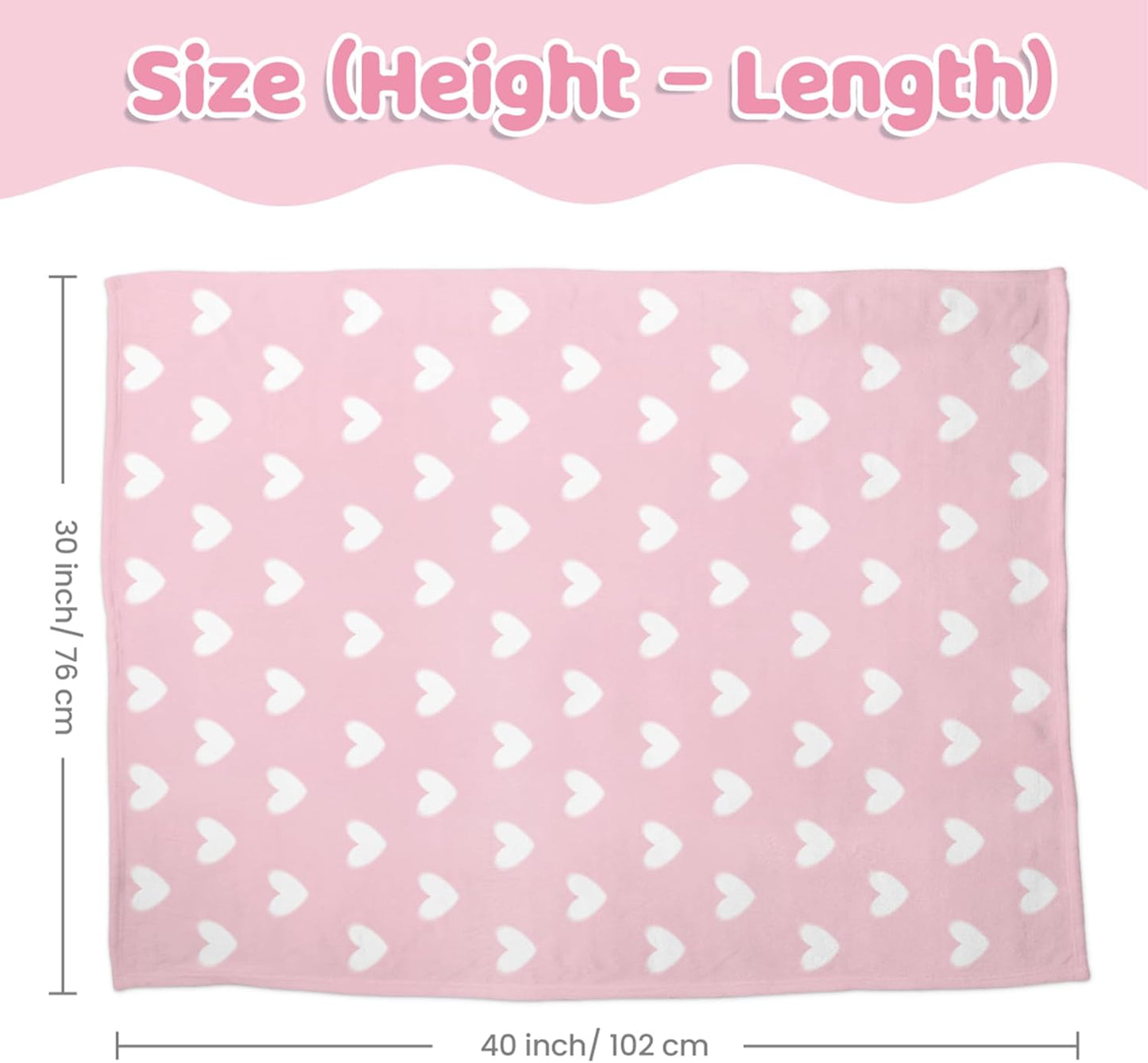 Heart Minky Baby Blanket 30 x 40 Inches for Girls, Soft Plush Receiving Blanket with Dotted Back