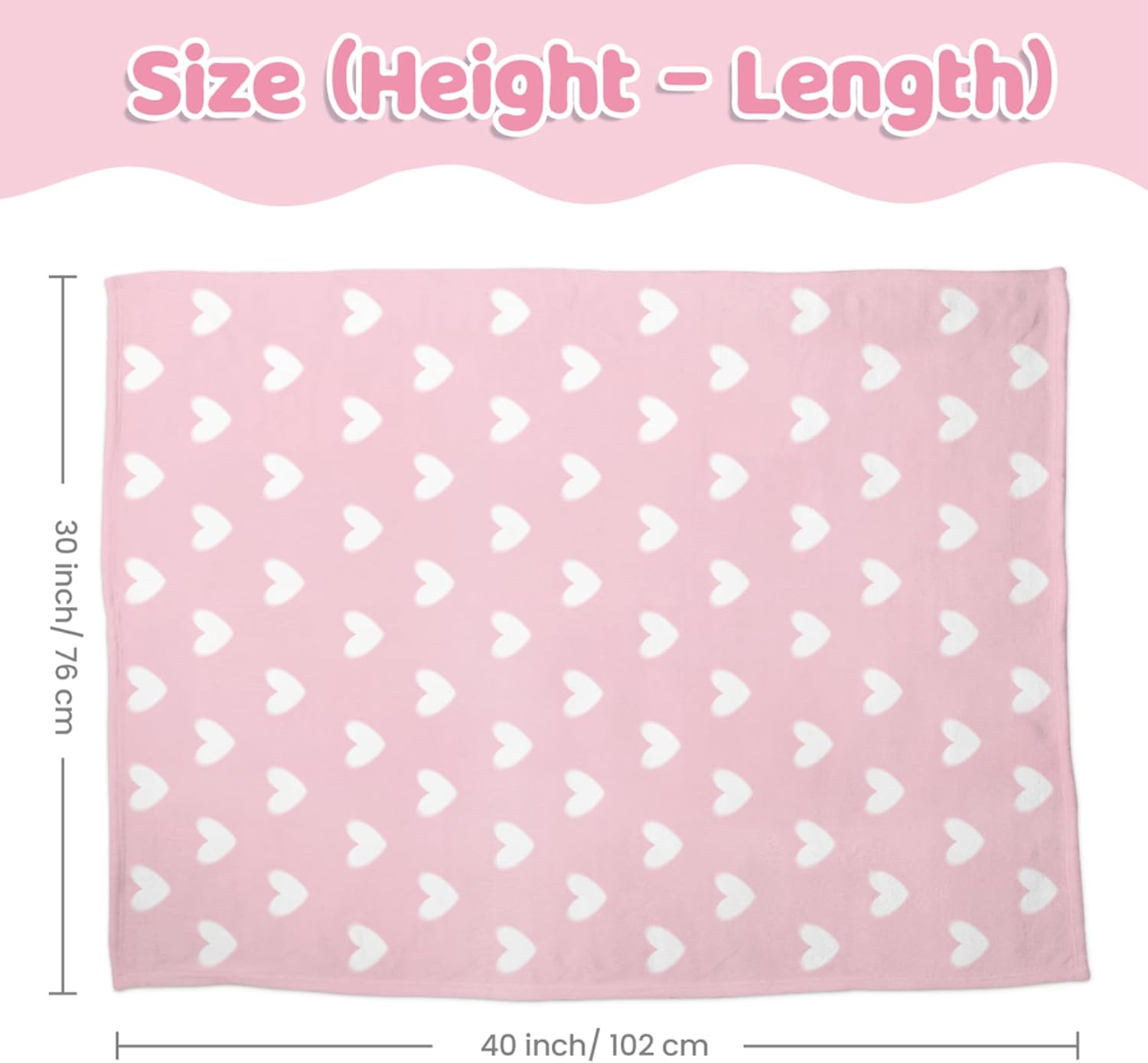 Heart Minky Baby Blanket 30 x 40 Inches for Girls, Soft Plush Receiving Blanket with Dotted Back