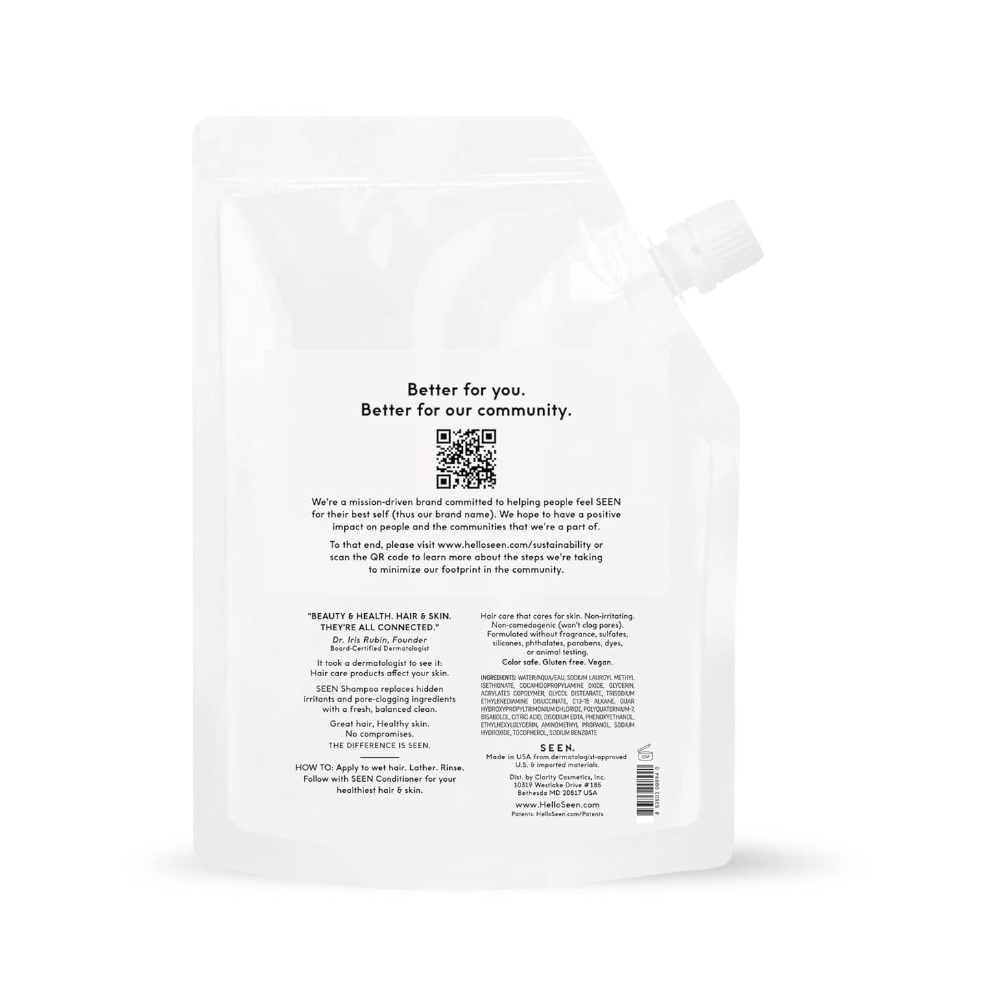 SEEN Shampoo Eco-Refill, Fragrance Free - Non-Comedogenic & Sulfate-Free Hair Shampoo