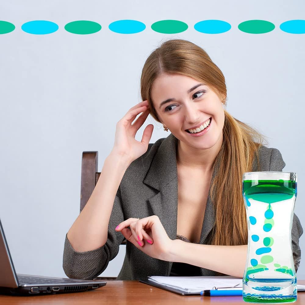 Liquid Motion Bubbler Timer 2 Pack Bubble Timers Hourglass Liquid Bubbler Oil and Water Sensory Toys ADHD Fidget Toy Anxiety Autism Toys Calm Relaxing Desk Toys