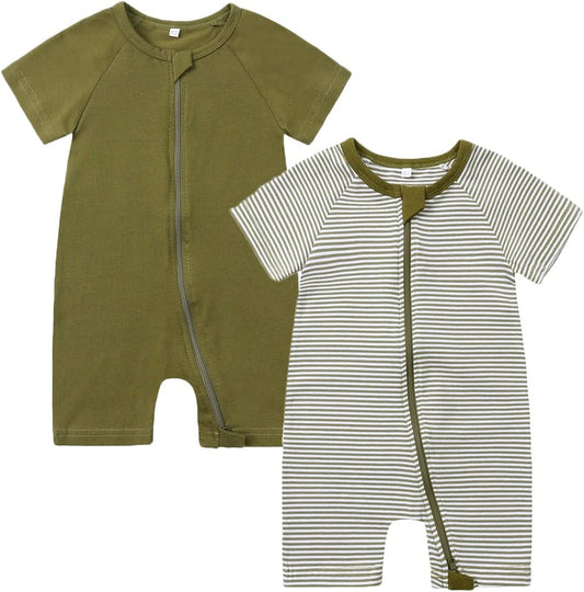 Feidoog Baby Boys 2Pack Rompers Summer Short Sleeve 2 Way Zipper One-Piece Romper Jumpsuit Sleep and Play