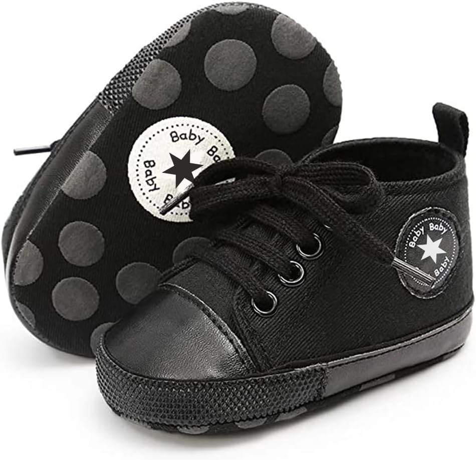 Unisex Baby Girls Boys Canvas High-top Shoes, Newborn Infant Anti-Slip Soft Sole Frist Walking Breathable Sneakers