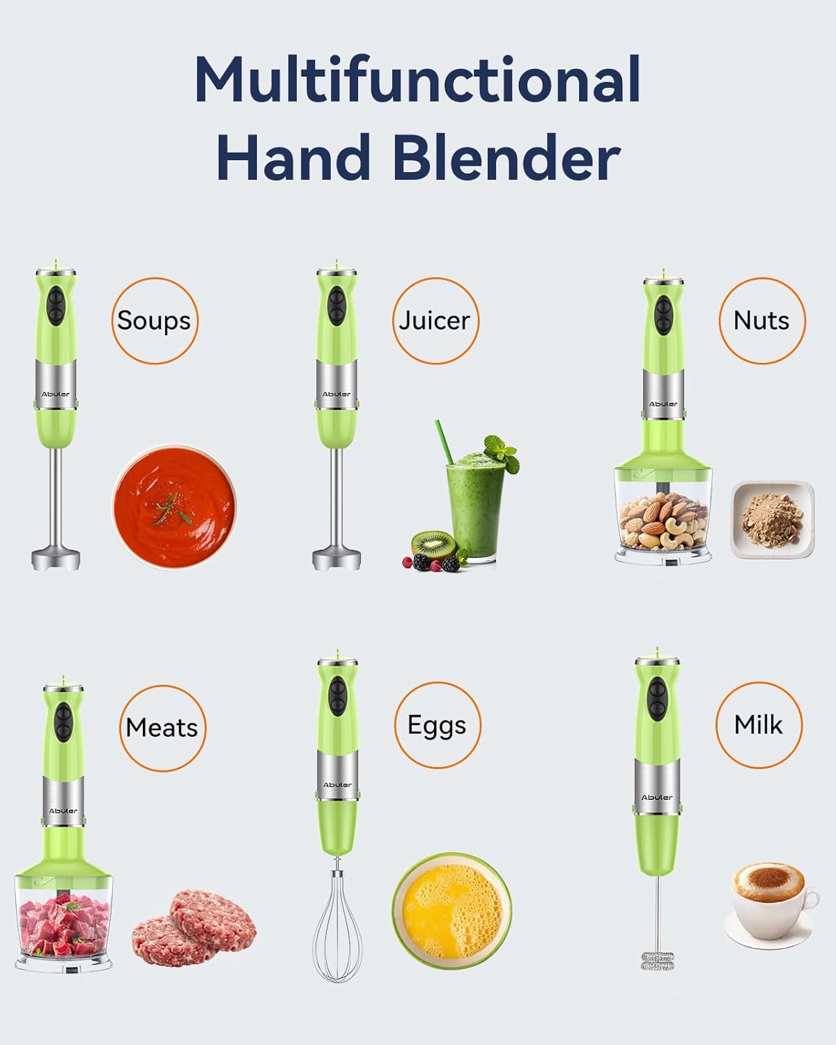 Immersion Blender Handheld 1000W 5 in 1 Corded Stick Hand Blender Kitchen with 12 Speed, BPA-Free