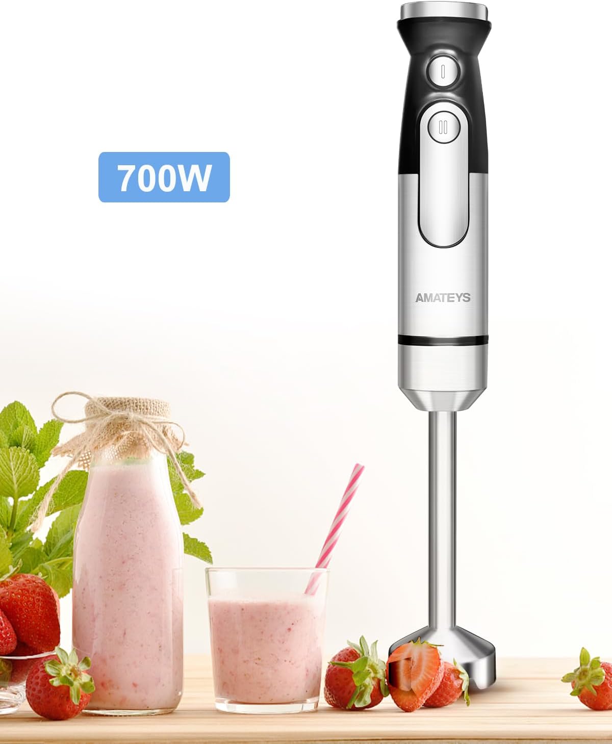Immersion Blender Handheld,700W Hand Mixer Infinitely Variable Speeds,Multi-function Stainless