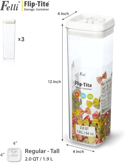 Felli Flip Tite TALL Storage Container with Lid 4" Air Tight Easy Open Ring Top, Clear Acrylic