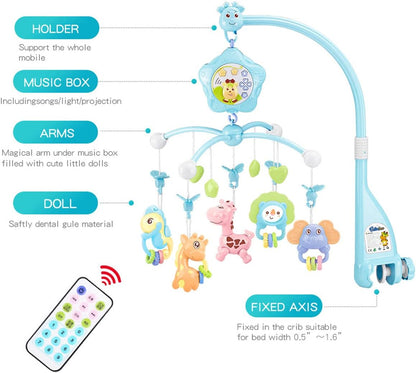 Baby Mobile for Crib with Musicial and Lights, Remote, lamp, Projector for Pack and Play, for Ages 0+ Months (Blue-Forest)