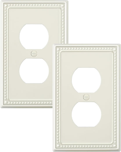 2-Pack Duplex Outlet Cover Plate, Light Almond Metal Wall Plates for Electrical Outlets, 1 Gang Receptacle Light Switch Cover, Pearls Decorative Switch Plates and Outlet Covers