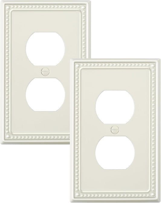2-Pack Duplex Outlet Cover Plate, Light Almond Metal Wall Plates for Electrical Outlets, 1 Gang Receptacle Light Switch Cover, Pearls Decorative Switch Plates and Outlet Covers