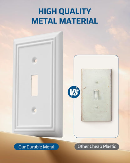 DEWENWILS Single Toggle Wall Plates, White Metal Light Switch Cover Plates, 4.92" x 3.14" Outlet Wall Plates, Switch Plate Covers for Home Decor, 2 Pack