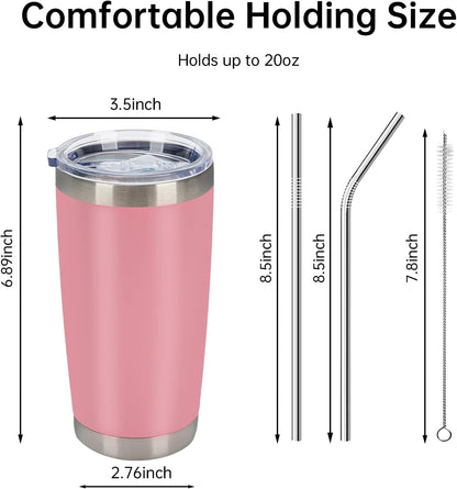 IEOVIEE 32 Pack 20oz Stainless Steel Bulk Tumblers with Lids and Straws Double Wall Insulated Travel Mug Durable Powder Coated Tumbler Bulk Cup for Cold and Hot Drinks(Pink)