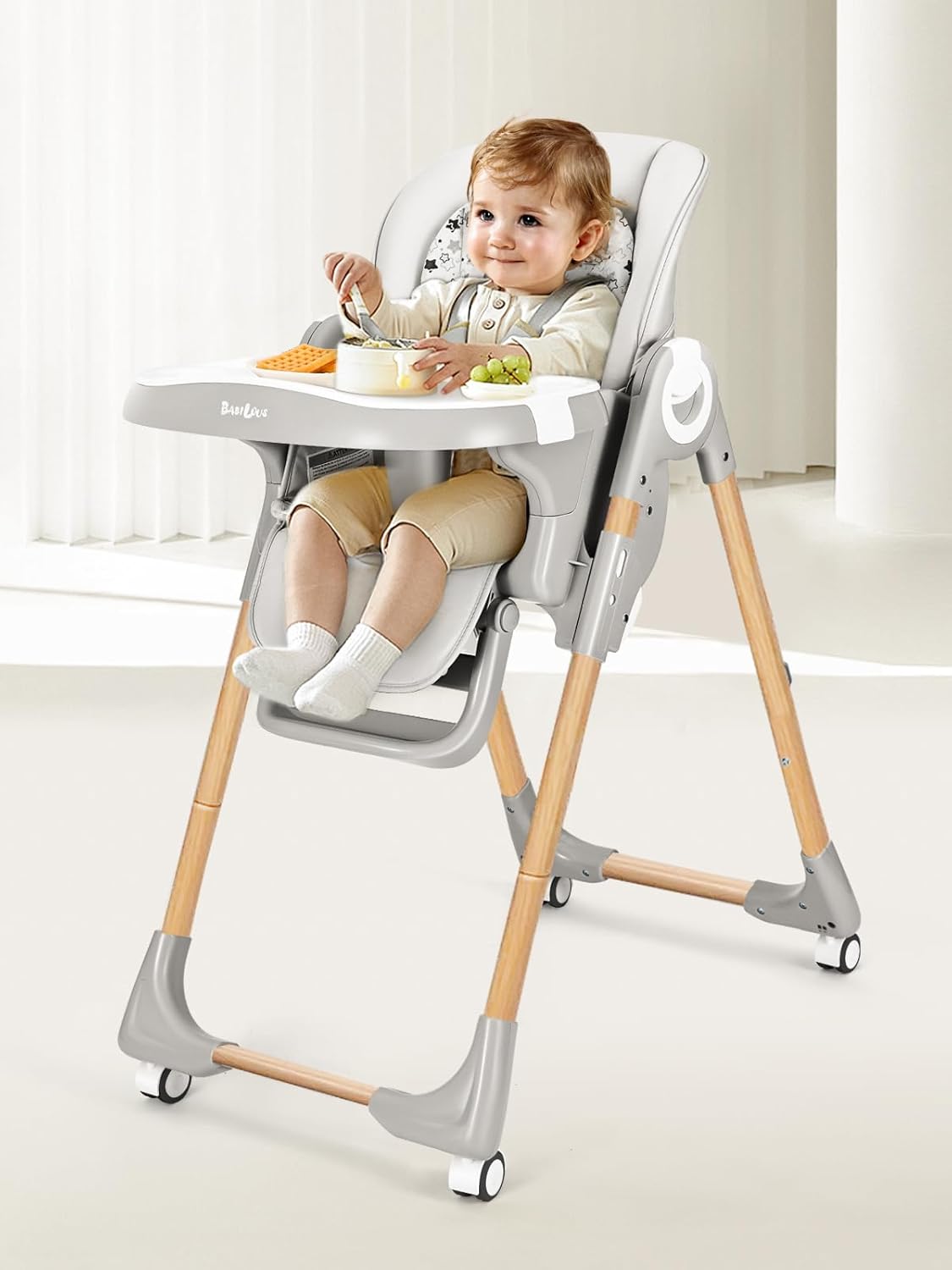 Foldable High Chair with Soft Cushion, High Chairs for Babies and Toddlers, Height Adjustable