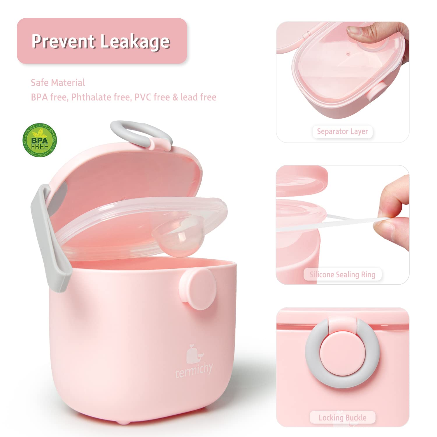 Termichy Baby Formula Dispenser, Portable Milk Powder Dispenser Container with Carry Handle and
