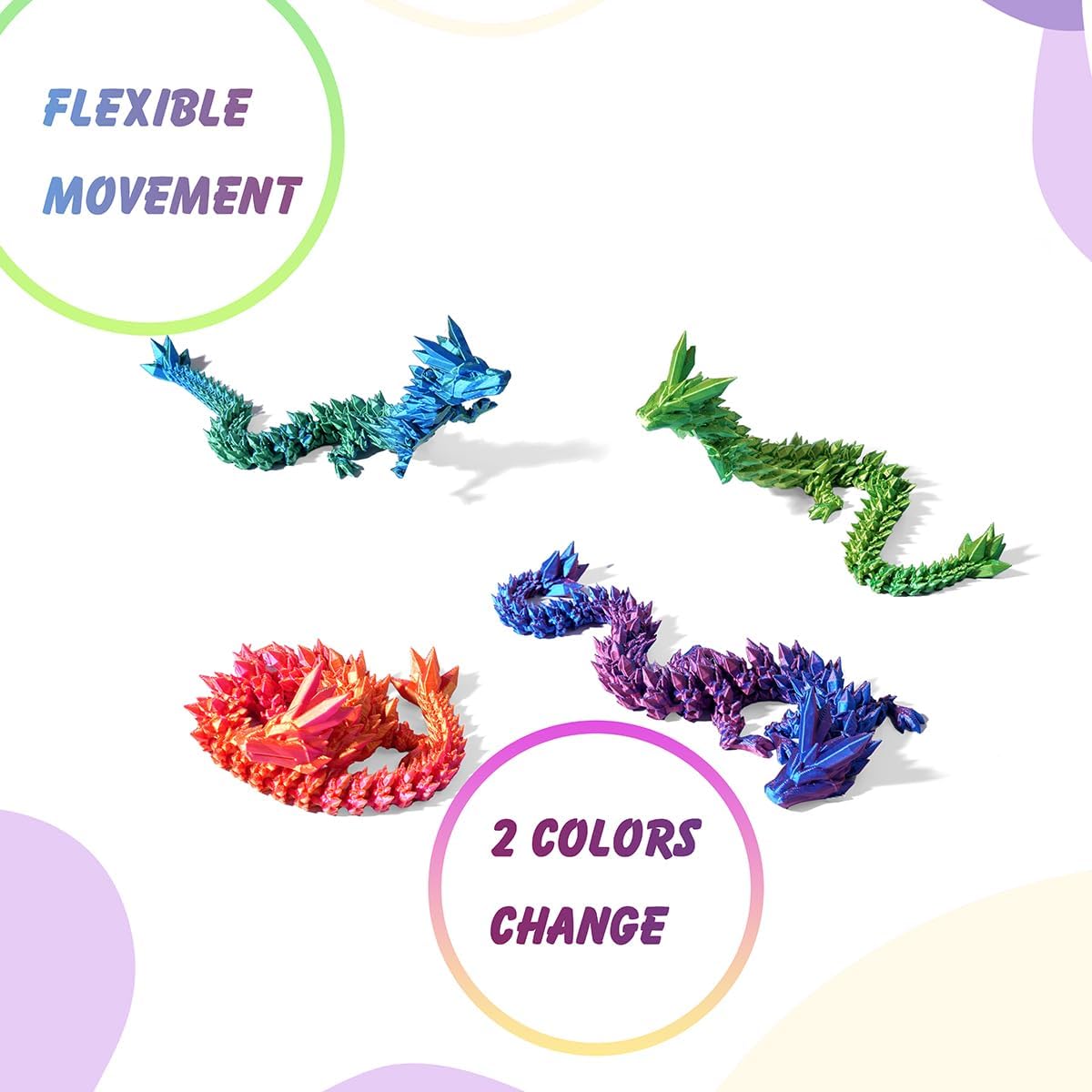 12" 3D Printed Dragon, Articulated Dragon, Crystal Dragon, Dragon Fidget Toy, Home Office Decor Executive Desk Toy (Green)