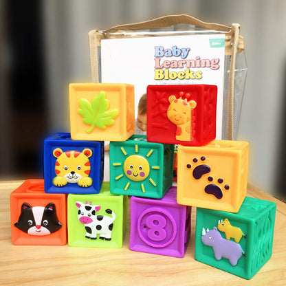 Kingtree Baby Blocks, 9PCS Soft Squeeze Building Blocks Stacking Toys for 6+ Months Babies, Baby