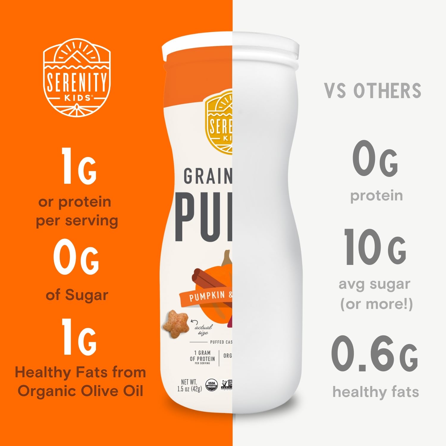 Serenity Kids 6+ Month Grain Free Puffs Toddler & Baby Snack - No Added Sugar - No Gluten or Rice