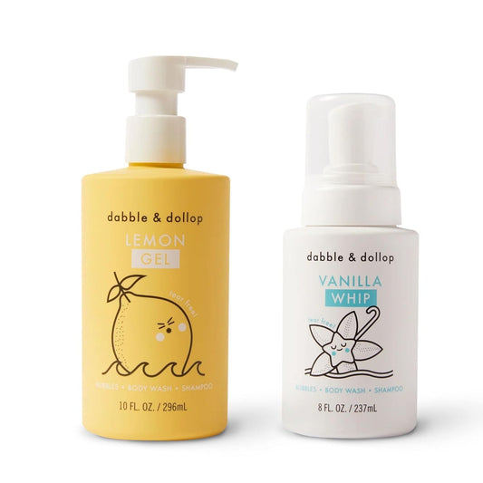 Dabble & Dollop Lemon + Vanilla Body Wash & Shampoo – 3-in-1 Natural Bubble Bath for Kids, Made in