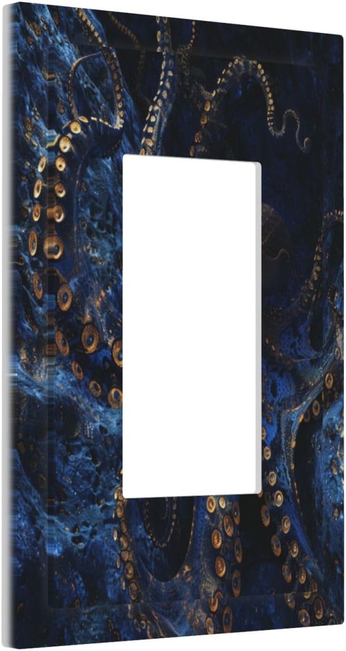 Decorative Outlet Covers Horror Night Blue Ocean Evil Octopus 1 Gang Single Decora GFCI Device Light Switch Covers Plate 1 Rocker Wall Plate Jumbo Faceplate for Bathroom Home Decor