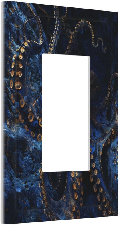 Decorative Outlet Covers Horror Night Blue Ocean Evil Octopus 1 Gang Single Decora GFCI Device Light Switch Covers Plate 1 Rocker Wall Plate Jumbo Faceplate for Bathroom Home Decor