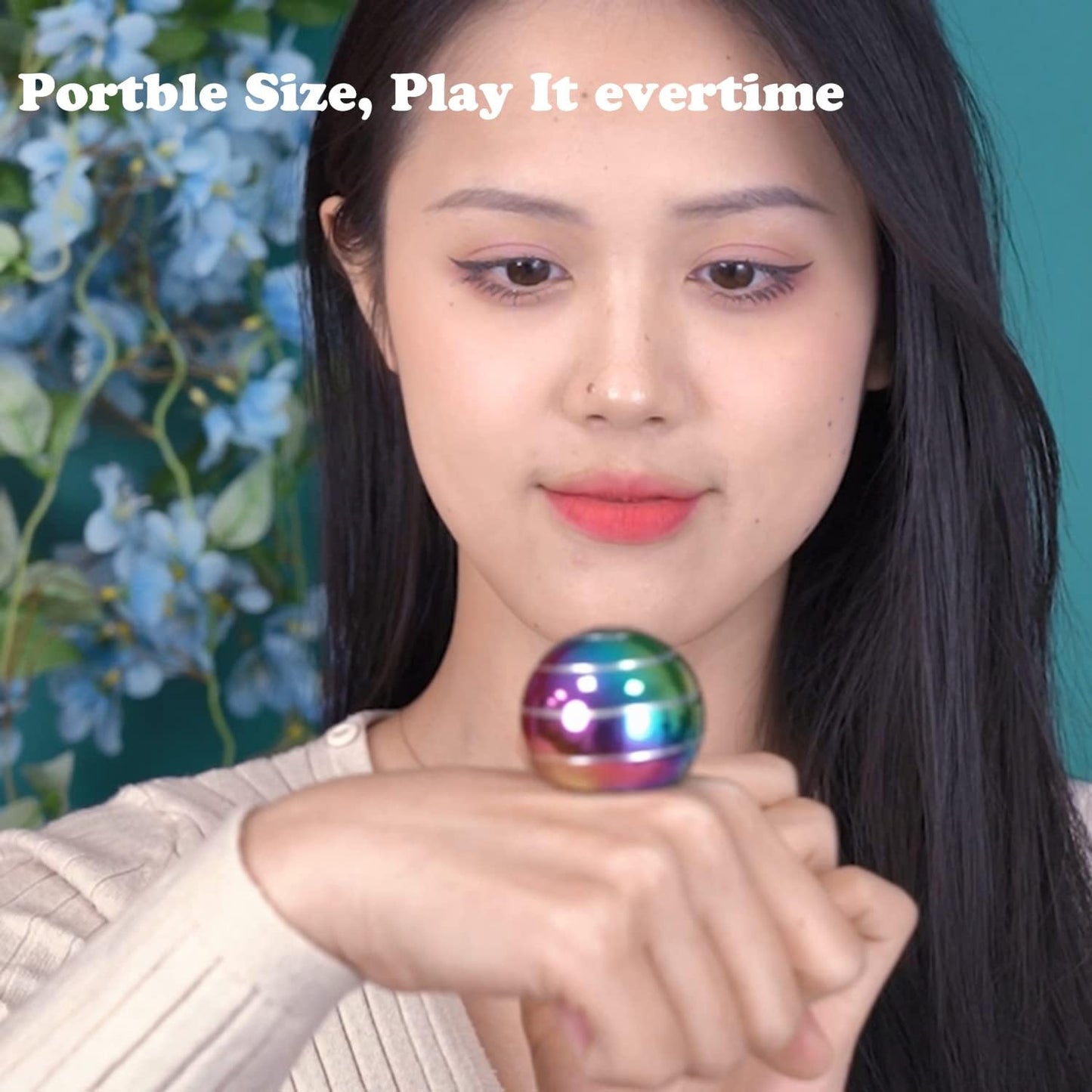 Metal Kinetic Desk Toy, Optical Illusion Fidget Spinning Top Ball, Unique Executive Stress Relief Gift for Adults (Multicolored)