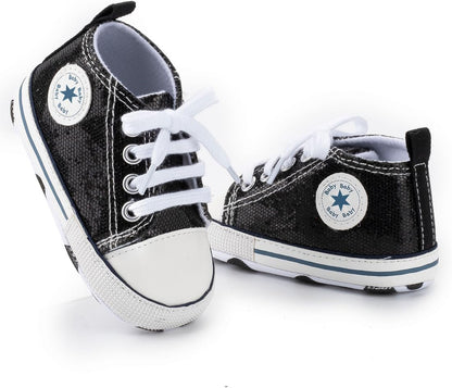 Unisex Baby Girls Boys Canvas High-top Shoes, Newborn Infant Anti-Slip Soft Sole Frist Walking Breathable Sneakers