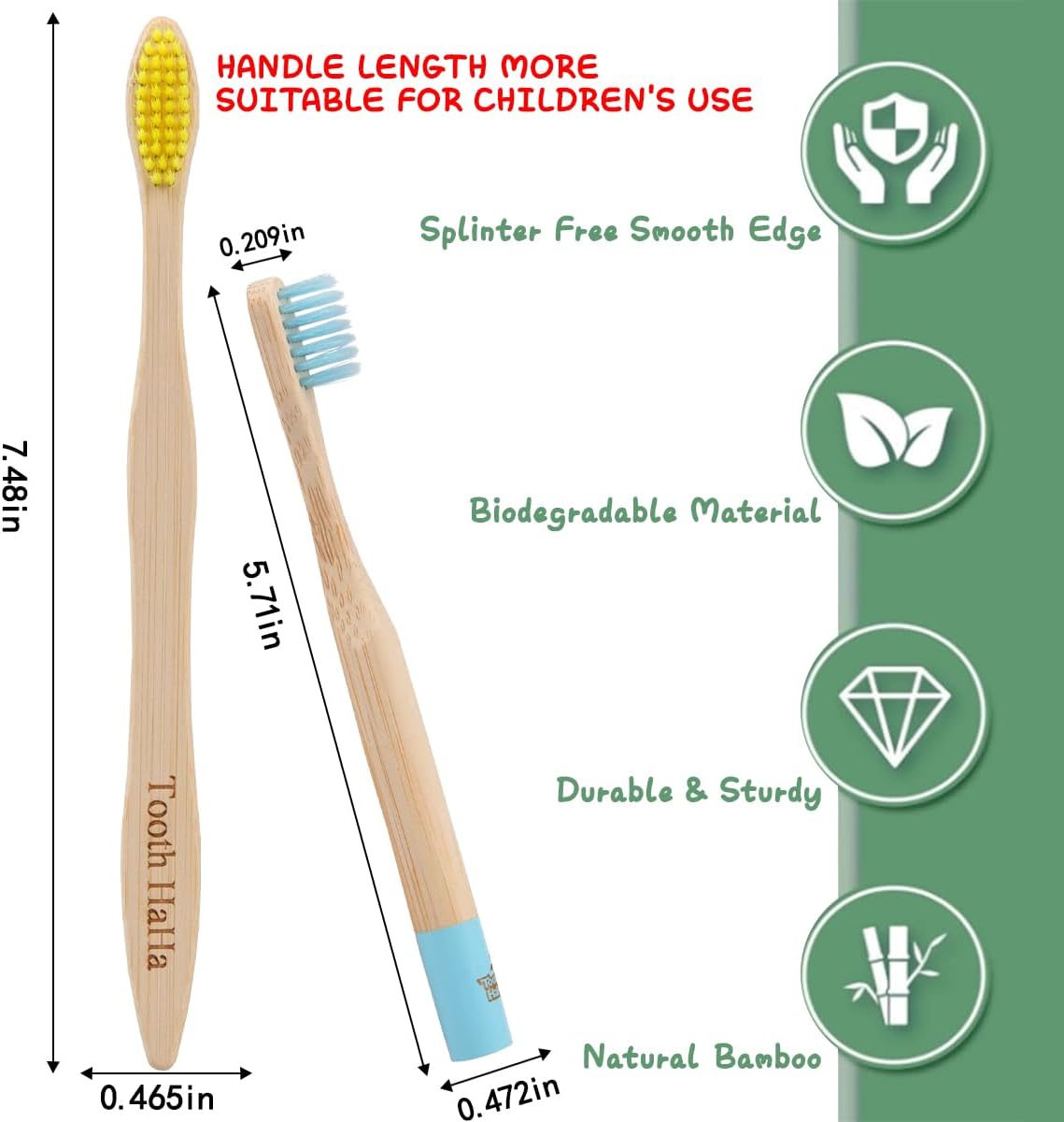Kids Bamboo Toothbrushes, BPA-Free Soft Bristles, Eco-Friendly Natural Wooden Toddler Toothbrush