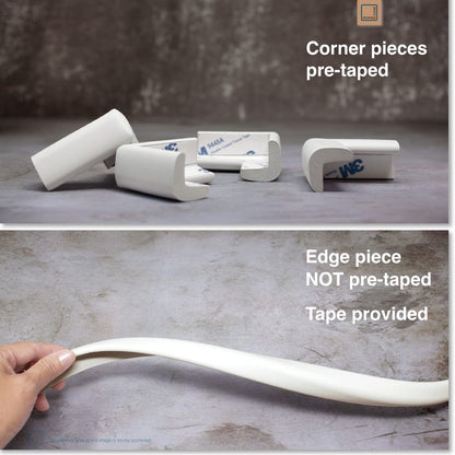 Roving Cove Slim-Fit Corner Edge Protector for Baby Proofing (Small 15ft Edge 4 Corners), Furniture Safety Bumper Guard, Soft NBR Rubber Foam, 3M Adhesive, Oyster White (Off White)