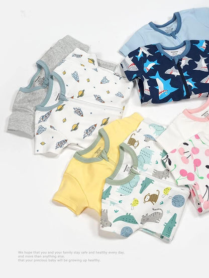 Teach Leanbh Baby Boys Girls 2 Pack 2 Way Zipper Footless Pajamas Cotton Short Sleeve Printing Romper Sleep and Play